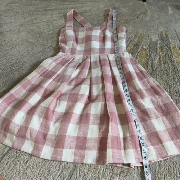 Gal Meets Glam Polly Pink White Gingham Linen Blend mini Dress 12 petite - Picture 7 of 13